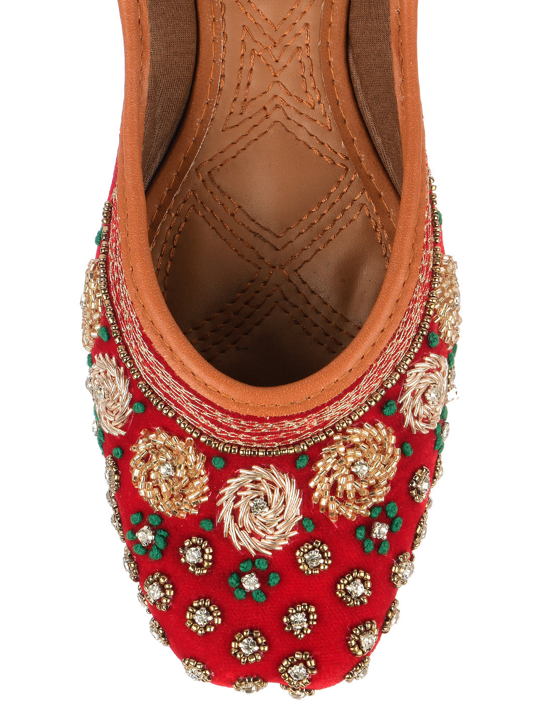 Desi Colour Women Indian Ethnic Footwear-Red Velvet Stone