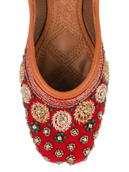 Desi Colour Women Indian Ethnic Footwear-Red Velvet Stone