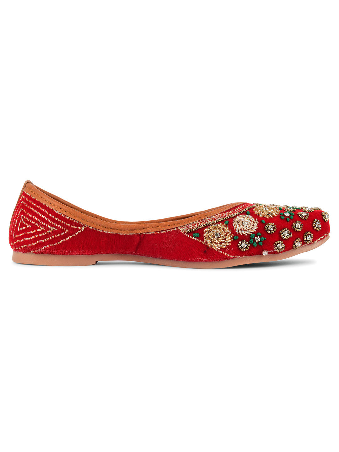 Desi Colour Women Indian Ethnic Footwear-Red Velvet Stone