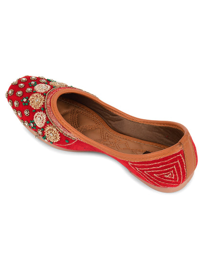 Desi Colour Women Indian Ethnic Footwear-Red Velvet Stone