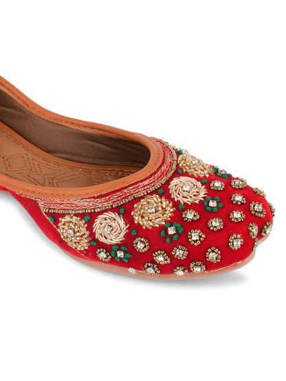 Desi Colour Women Indian Ethnic Footwear-Red Velvet Stone