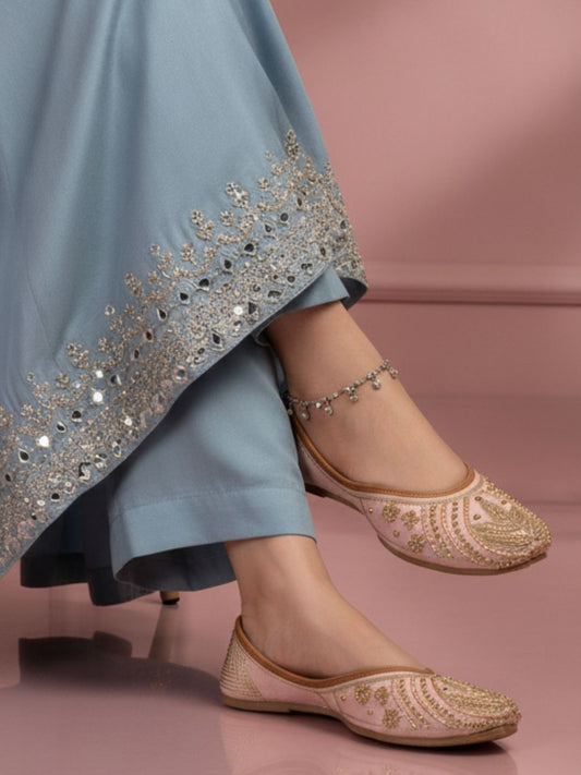 Desi Colour Women Indian Ethnic Footwear-Peach Dabka