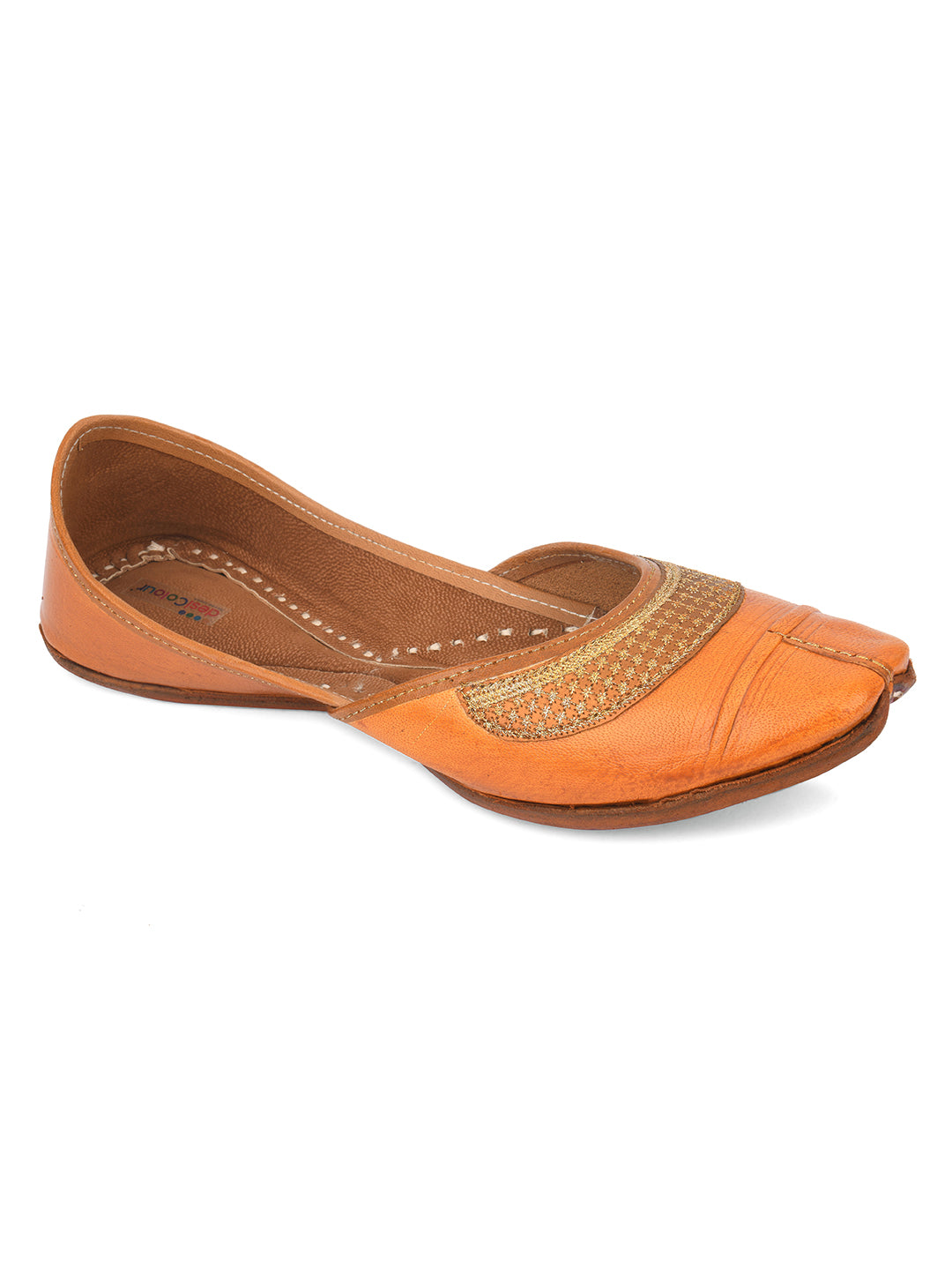 Desi Colour Women Indian Ethnic Footwear-Tan Leather Emb