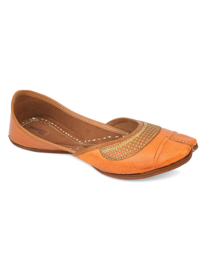 Desi Colour Women Indian Ethnic Footwear-Tan Leather Emb