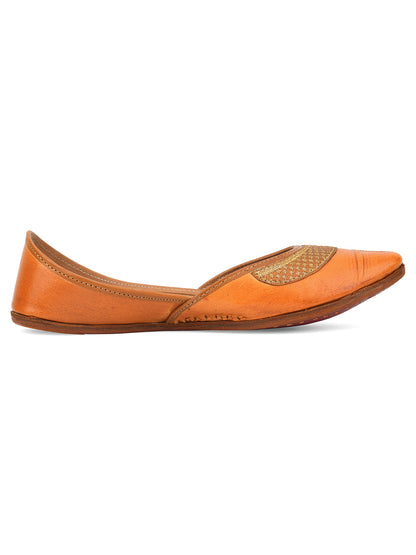 Desi Colour Women Indian Ethnic Footwear-Tan Leather Emb