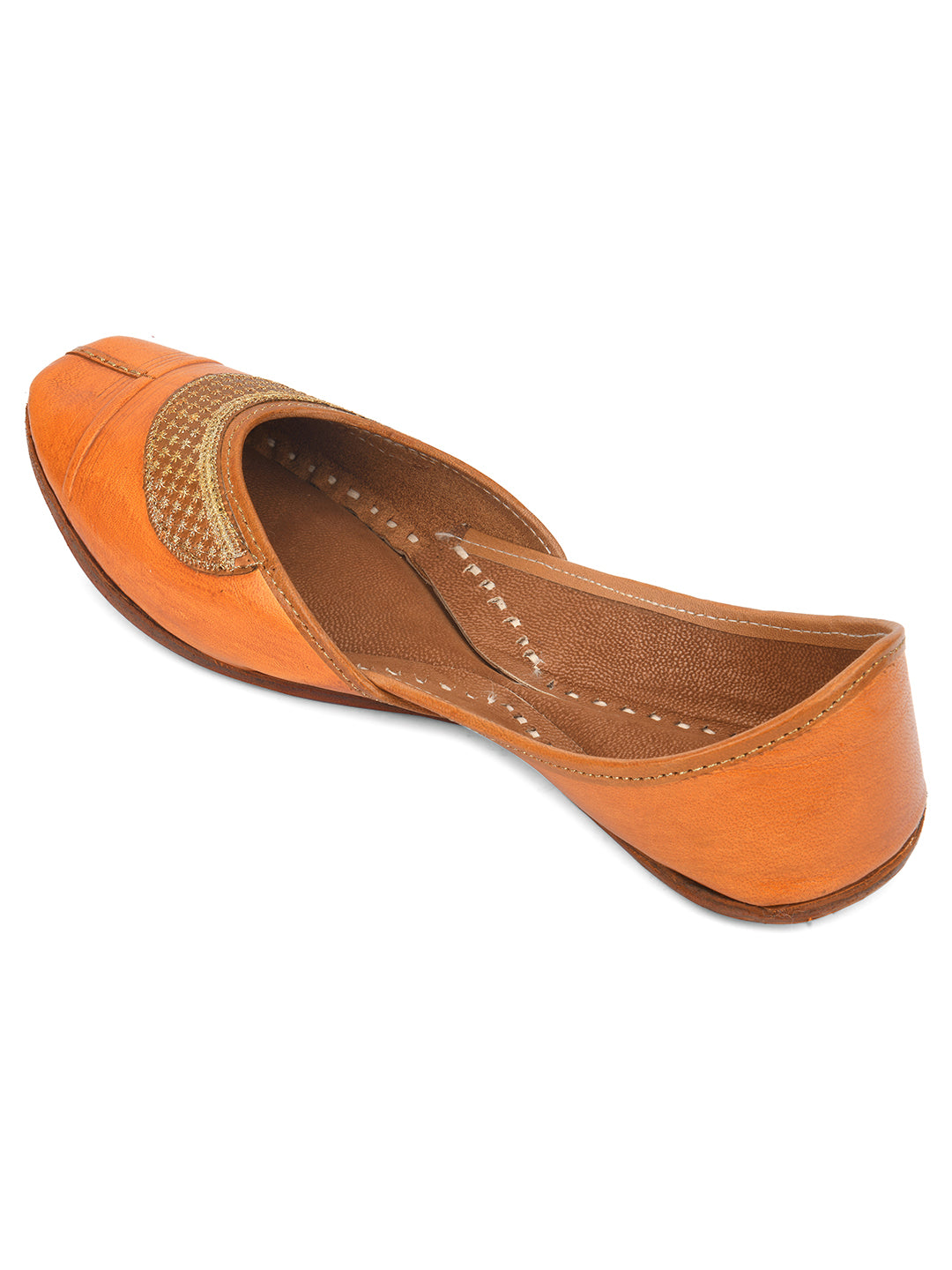 Desi Colour Women Indian Ethnic Footwear-Tan Leather Emb