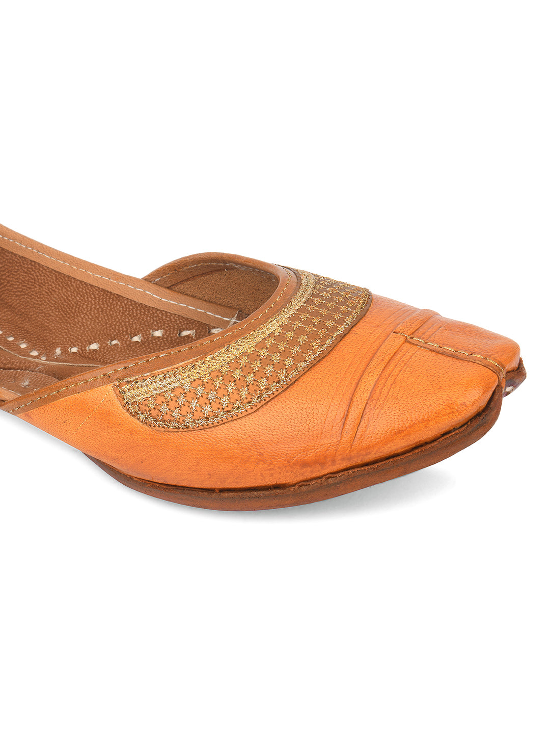 Desi Colour Women Indian Ethnic Footwear-Tan Leather Emb