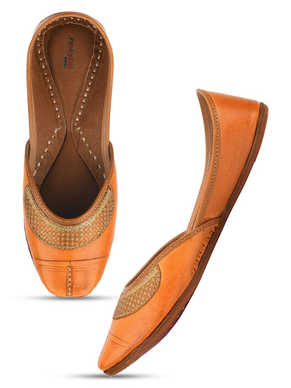 Desi Colour Women Indian Ethnic Footwear-Tan Leather Emb