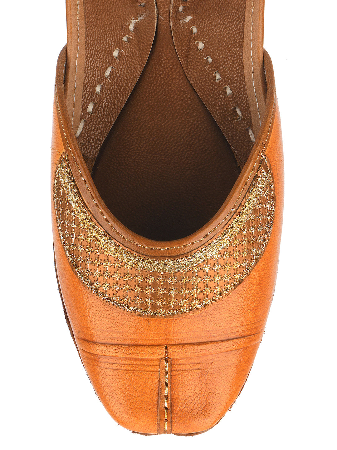 Desi Colour Women Indian Ethnic Footwear-Tan Leather Emb