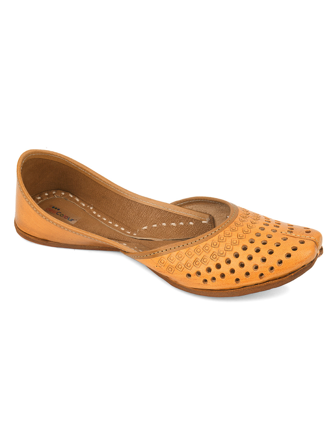 Desi Colour Women Indian Ethnic Footwear-Tan Leather Laser Cut