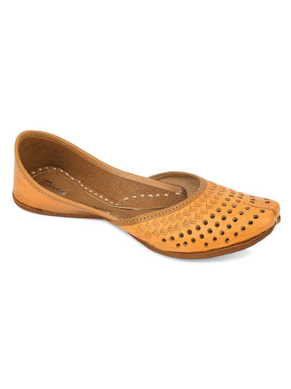 Desi Colour Women Indian Ethnic Footwear-Tan Leather Laser Cut