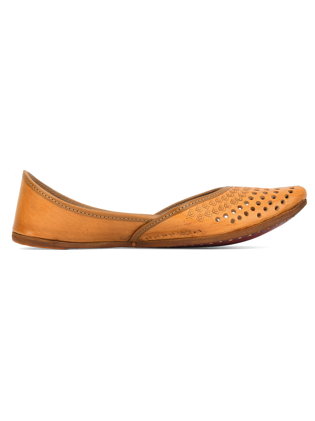 Desi Colour Women Indian Ethnic Footwear-Tan Leather Laser Cut