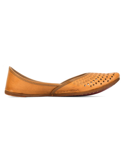 Desi Colour Women Indian Ethnic Footwear-Tan Leather Laser Cut