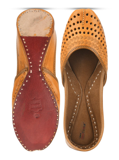 Desi Colour Women Indian Ethnic Footwear-Tan Leather Laser Cut