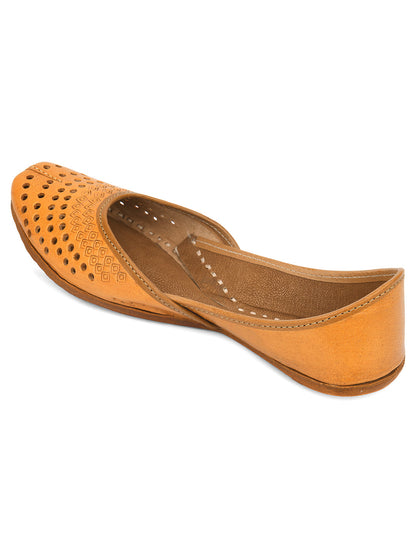 Desi Colour Women Indian Ethnic Footwear-Tan Leather Laser Cut