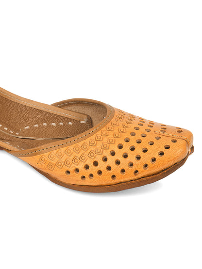 Desi Colour Women Indian Ethnic Footwear-Tan Leather Laser Cut