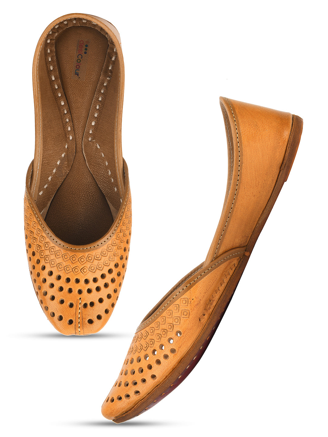 Desi Colour Women Indian Ethnic Footwear-Tan Leather Laser Cut