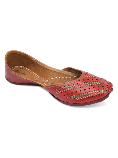 Desi Colour Women Indian Ethnic Footwear-Red Leather Zari