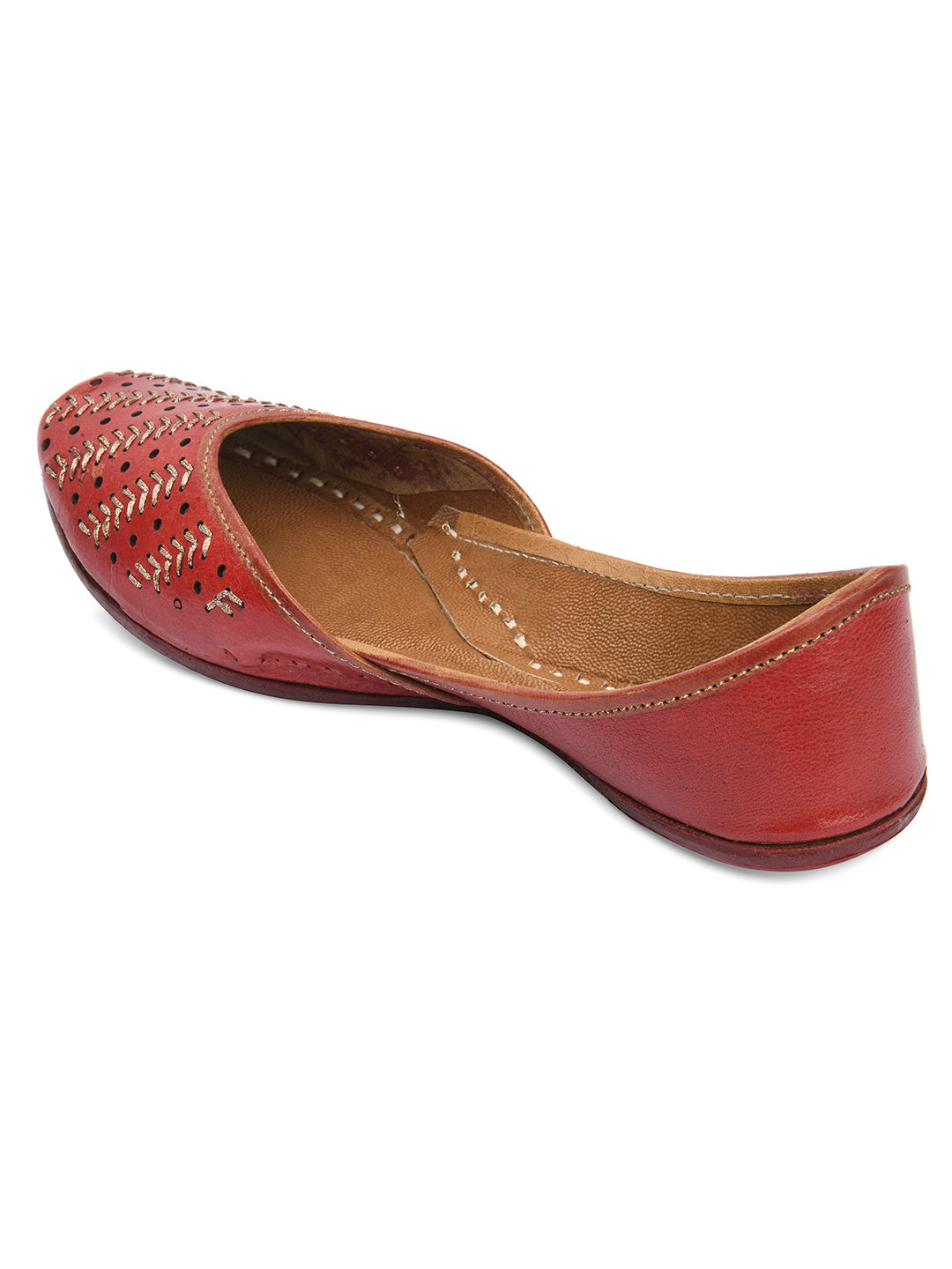 Desi Colour Women Indian Ethnic Footwear-Red Leather Zari