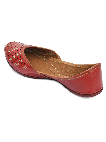 Desi Colour Women Indian Ethnic Footwear-Red Leather Zari