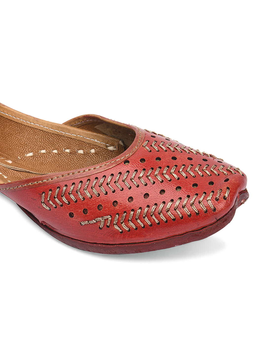 Desi Colour Women Indian Ethnic Footwear-Red Leather Zari
