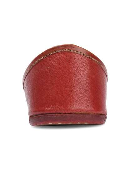 Desi Colour Women Indian Ethnic Footwear-Red Leather Zari