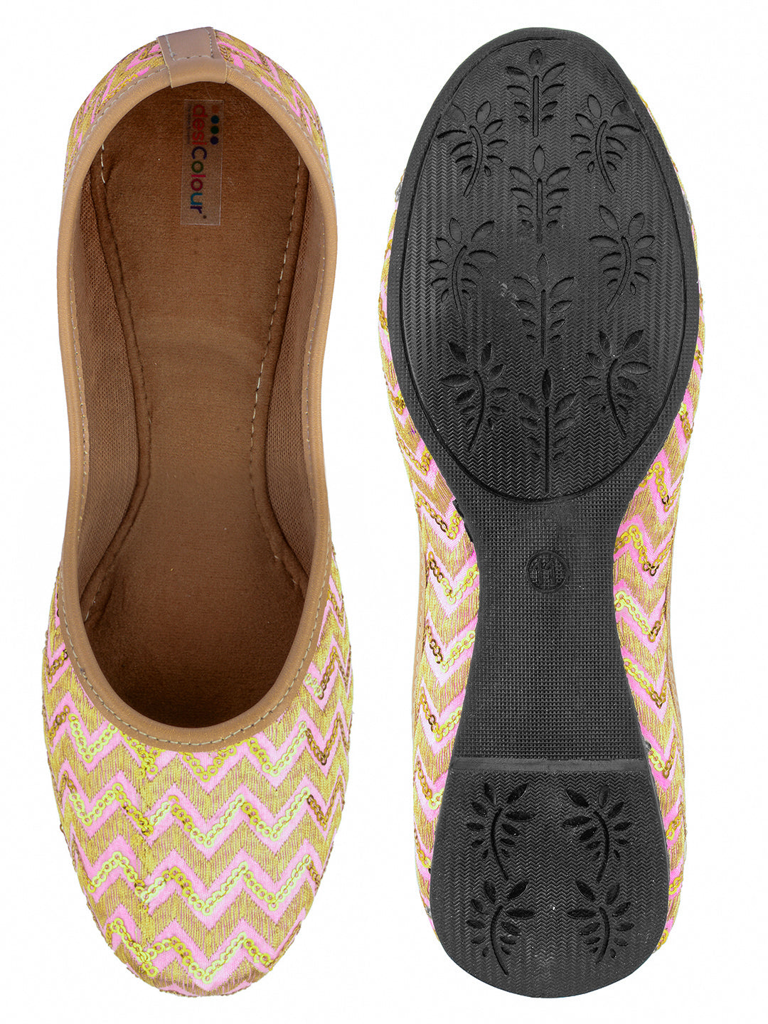 Desi Colour Women Indian Ethnic Footwear-Baby Pink Zigzag