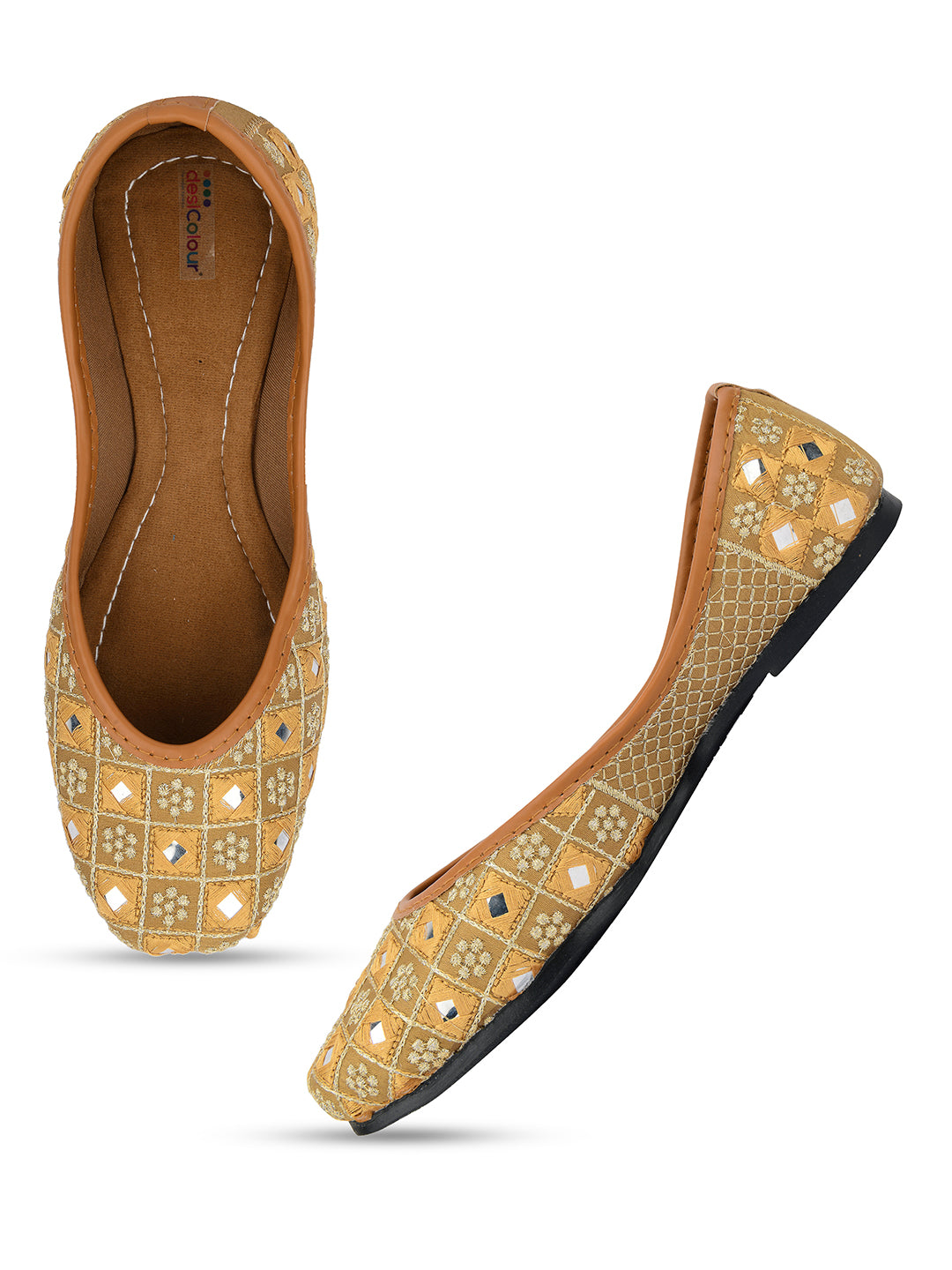 Desi Colour Women Indian Ethnic Footwear-Mini Mirror Emb- Gold