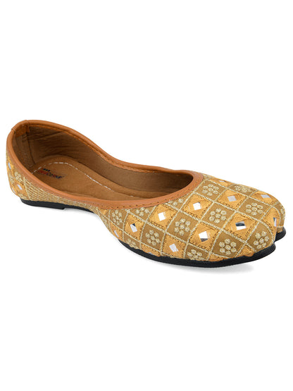 Desi Colour Women Indian Ethnic Footwear-Mini Mirror Emb- Gold