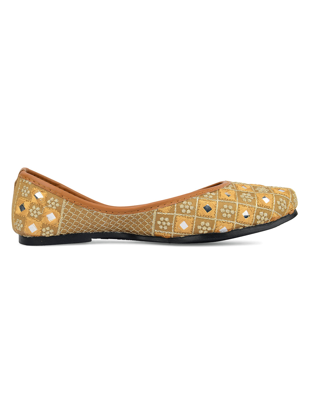 Desi Colour Women Indian Ethnic Footwear-Mini Mirror Emb- Gold