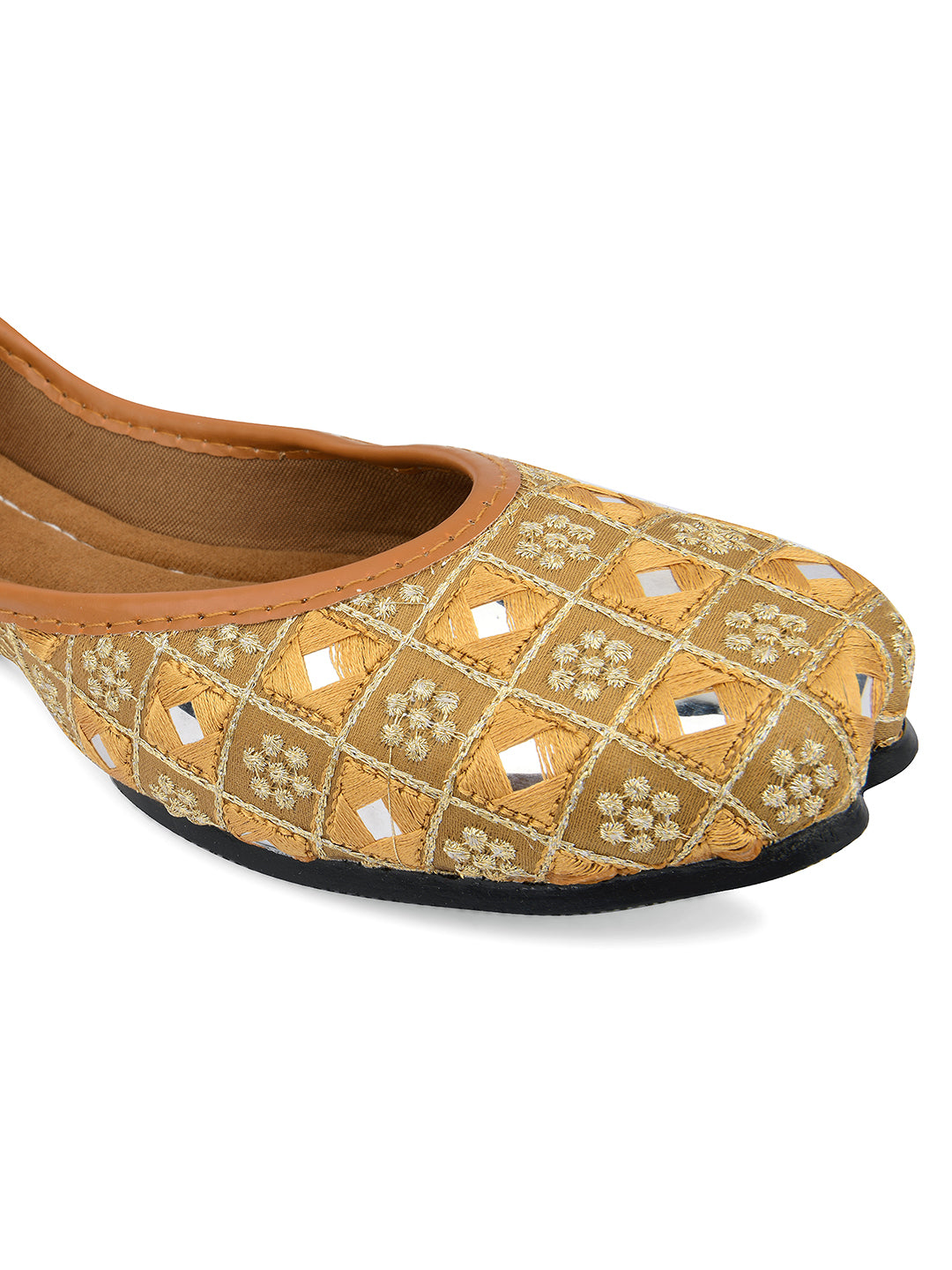 Desi Colour Women Indian Ethnic Footwear-Mini Mirror Emb- Gold