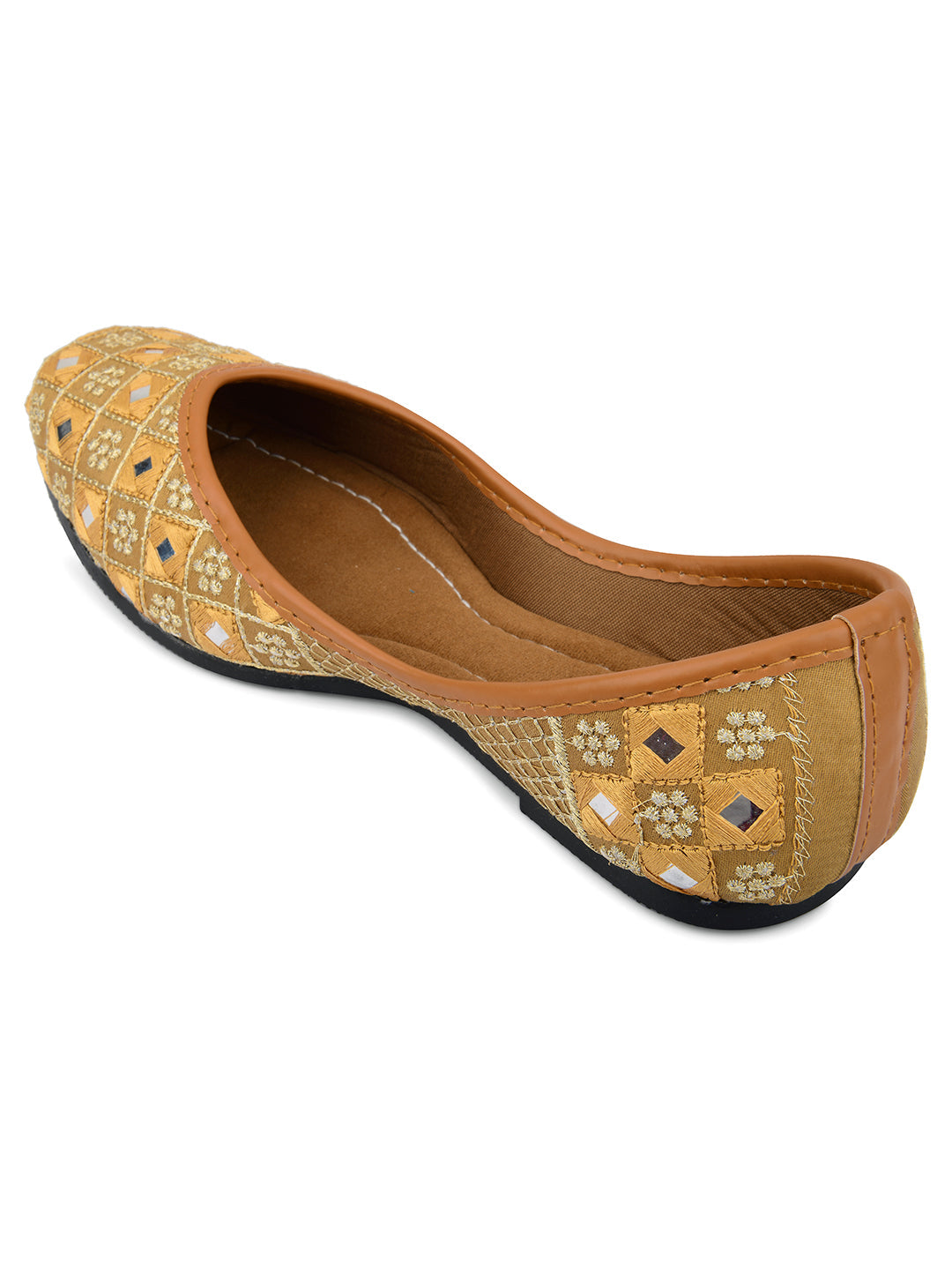 Desi Colour Women Indian Ethnic Footwear-Mini Mirror Emb- Gold