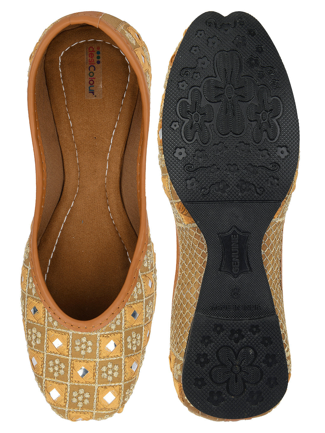 Desi Colour Women Indian Ethnic Footwear-Mini Mirror Emb- Gold