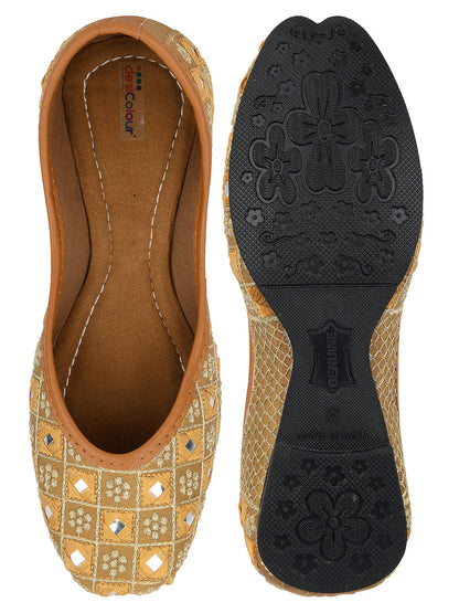 Desi Colour Women Indian Ethnic Footwear-Mini Mirror Emb- Gold