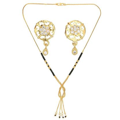 AanyaCentric Gold-Polished Short Mangalsutra Set with Earrings