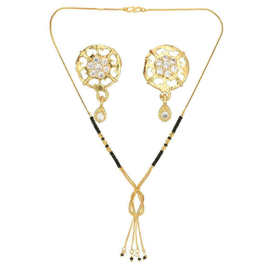 AanyaCentric Gold-Polished Short Mangalsutra Set with Earrings