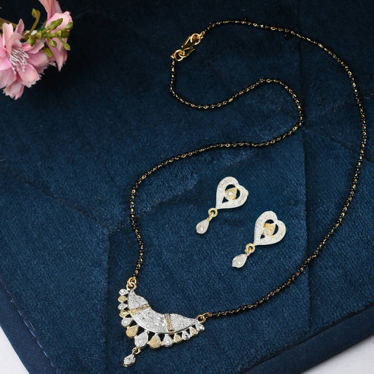 AanyaCentric Gold-Polished Mangalsutra Pendant Earring Set & Silver Plated Anklet