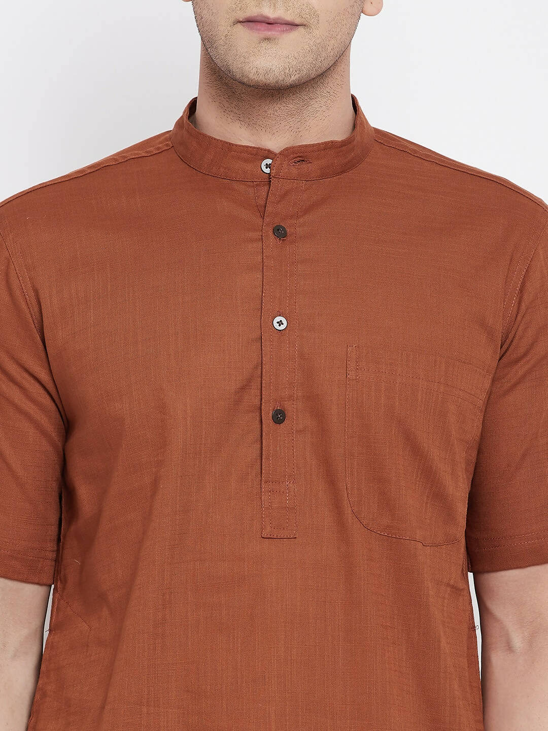 Even Apparels Brown Pure Cotton Men's H/S Kurta With Band Collar