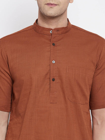 Even Apparels Brown Pure Cotton Men's H/S Kurta With Band Collar