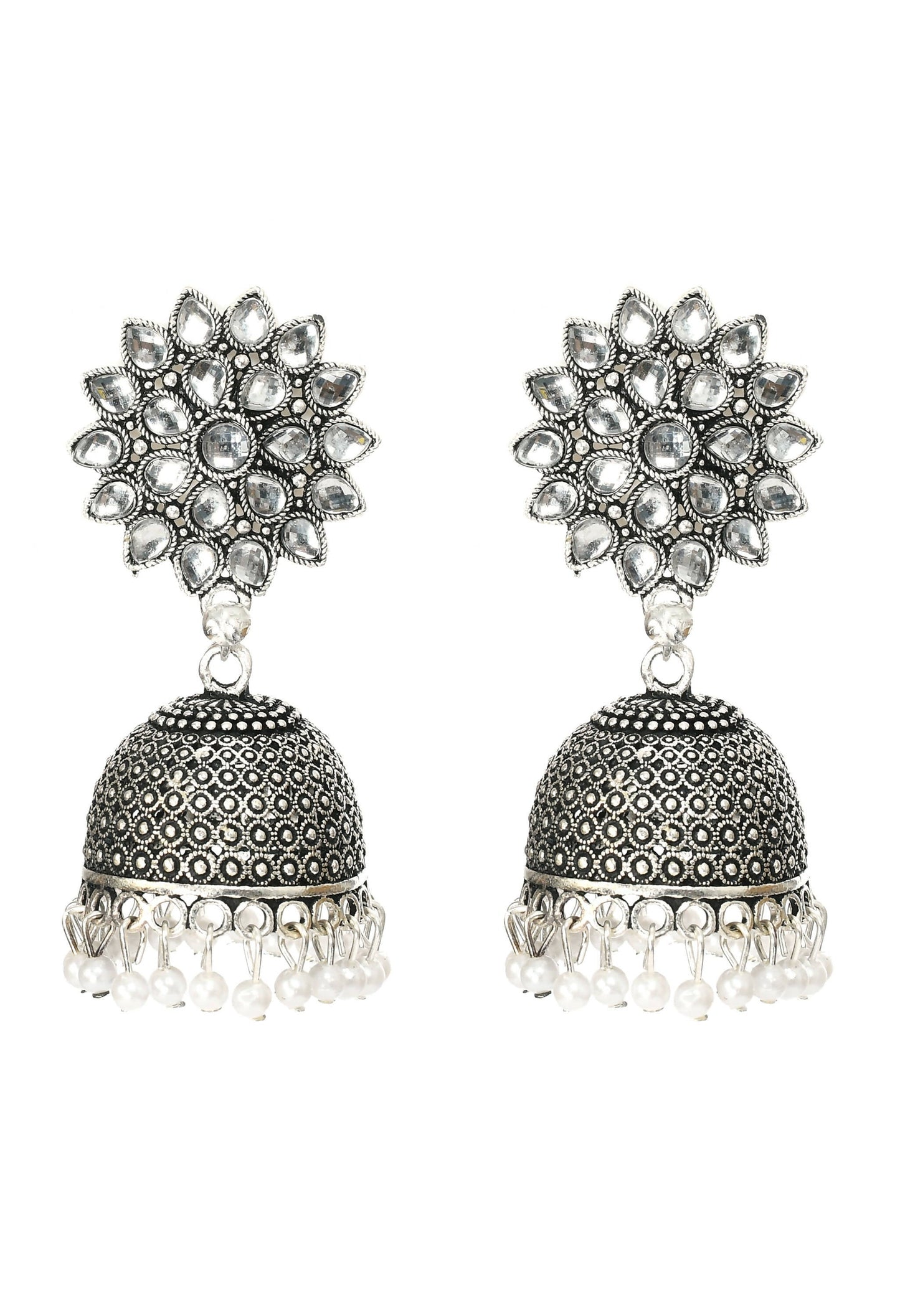Mominos Fashion Joharkamal Kundan work Jhumka with White Beads