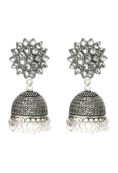 Mominos Fashion Joharkamal Kundan work Jhumka with White Beads