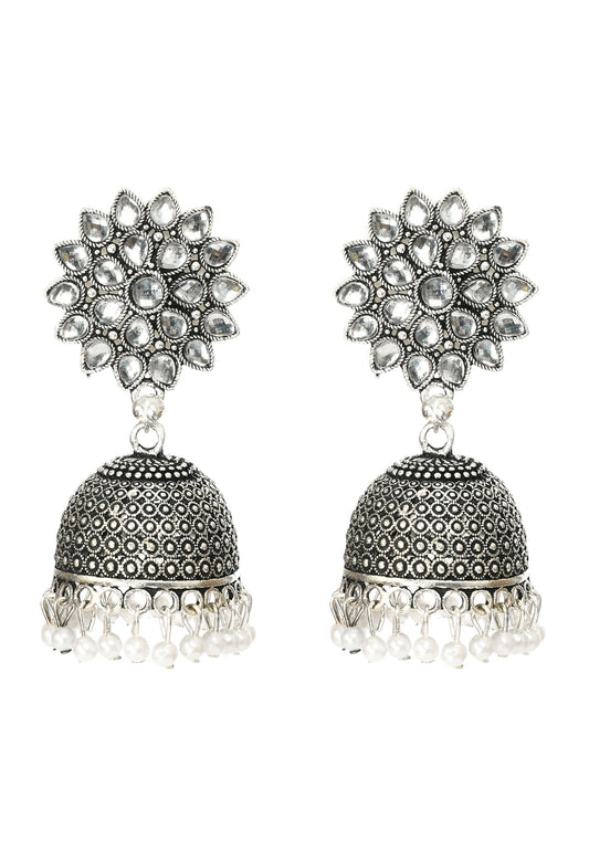 Mominos Fashion Joharkamal Kundan work Jhumka with White Beads