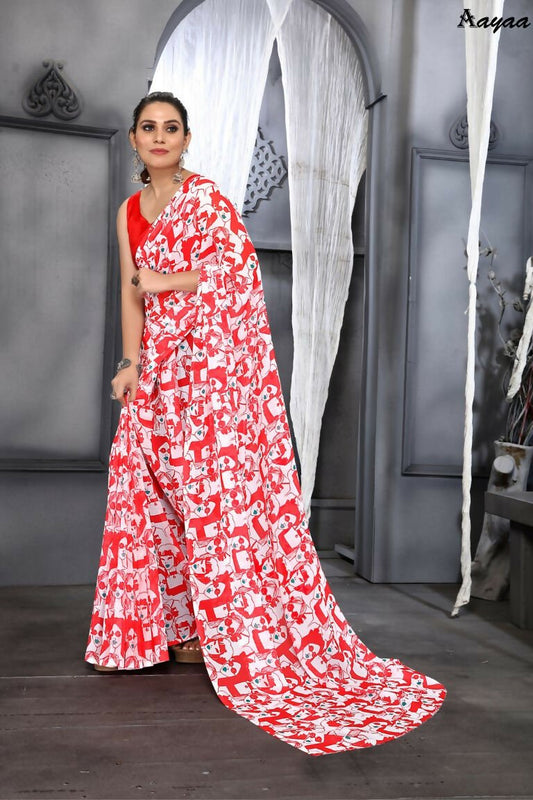 Aayaa Designer Printed Georgette Saree - Multi Color