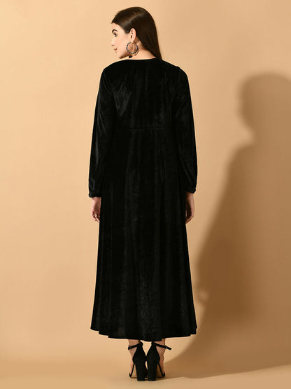 Myshka Women's Black Fit and Flare Party Dress