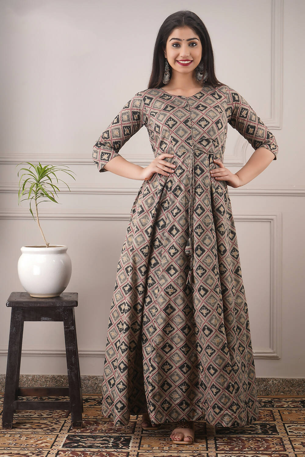 Partywear Designer Hand Screen and Foil Print Multi Pure chanderi Gown - Anbazaar