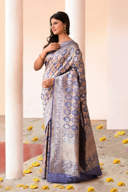 Joban Fashion Lavender Pure Katan Pure Handloom Banarasi Silk Saree