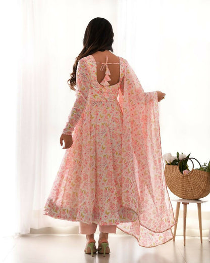 Joban Fashion Peach Kurta Set Organza Sequin Embroidery Work