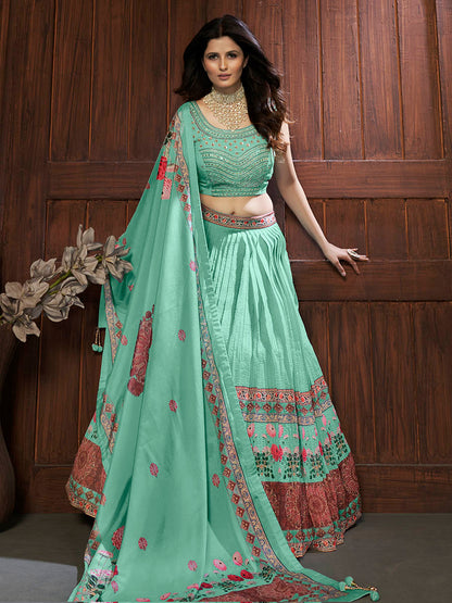 Myra Sea Green Chinon Embroidered Designer Lehenga