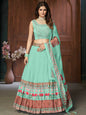 Myra Sea Green Chinon Embroidered Designer Lehenga