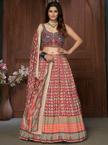 Myra Multicolor Silk and Chinon Embroidered Designer Lehenga